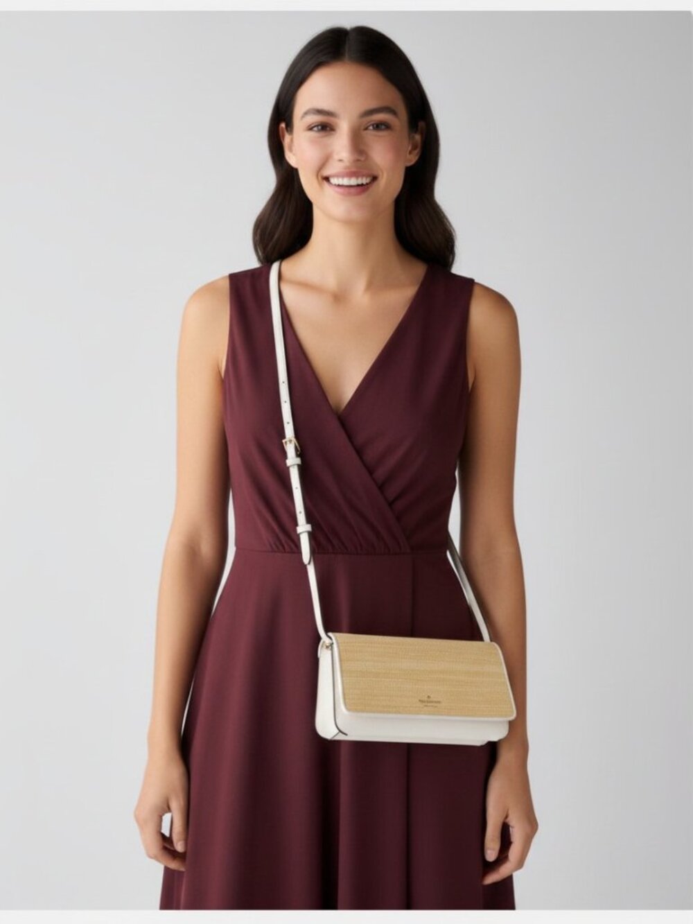♠️ NWT Kate Spade Ivy Straw Flap Crossbody Bag Natural White Leather Convertible